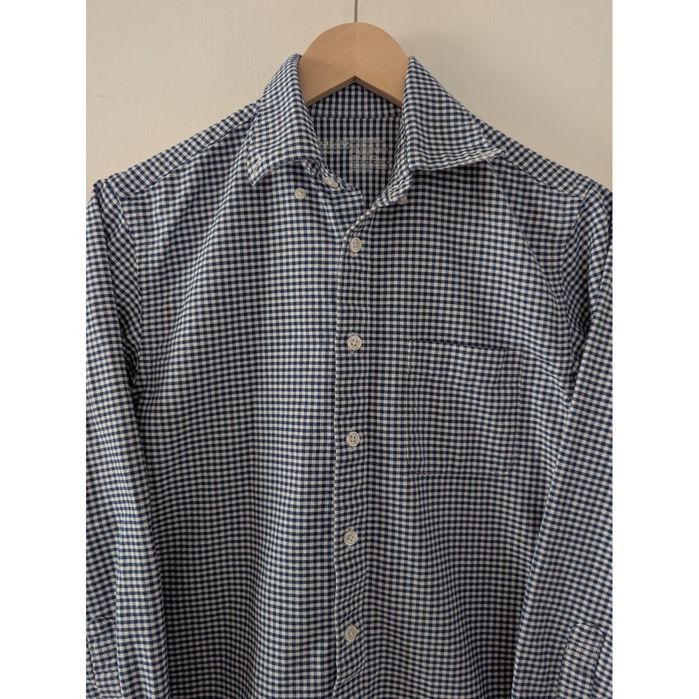 Muji Mens XS Navy Blue Gingham Check Button Down Shirt Preppy Office Work